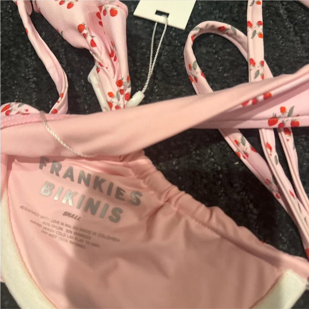 Frankie’s Bikinis Pink Cherry Print Bikini Top